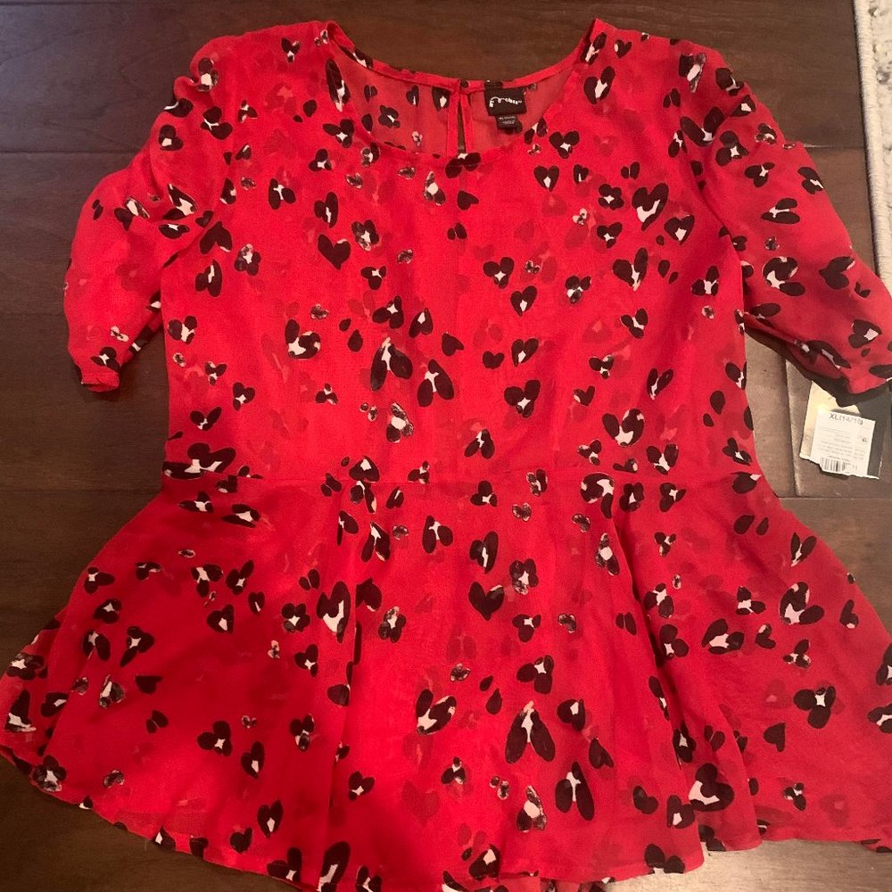 NWT girls red and black sheer top